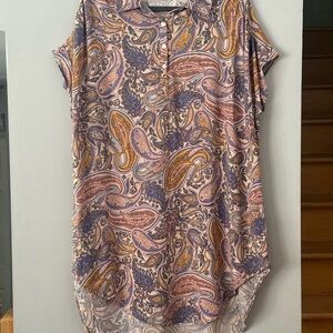 Anthropologie Cupio Multicolor Hi-Low Paisley Button Down Dress Tunic Plus Size
